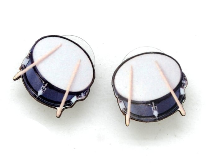 Snare Drum Stud Earrings are Eco Friendly & made from Recycled Wood - Gift for Percussionist or Drummer - Fair Trade Jewelry