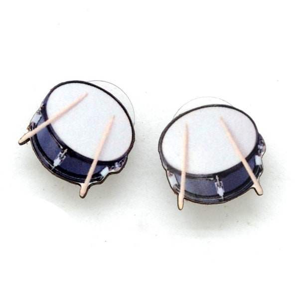 Snare Drum Stud Earrings are Eco Friendly & made from Recycled Wood - Gift for Percussionist or Drummer - Fair Trade Jewelry