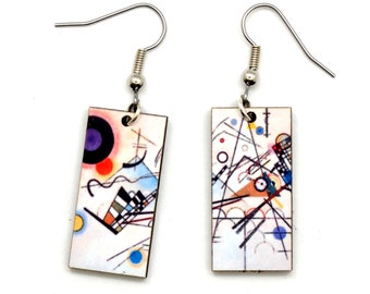 Wassily Kandinsky Art Earrings, Composition #8 is Edgy Colorful & Modern, Famous Painting Earrings for Artist, Mid-Century Modern Design