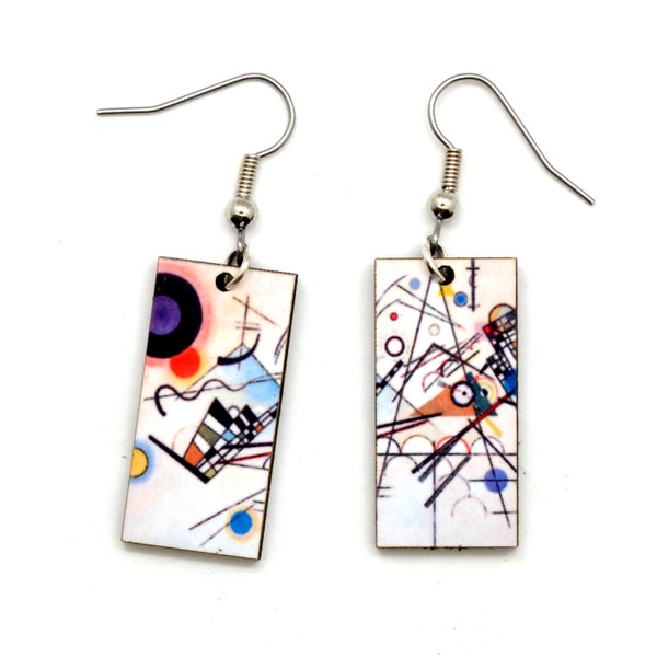 Wassily Kandinsky Art Earrings, Composition #8 is Edgy Colorful & Modern, Famous Painting Earrings for Artist, Mid-Century Modern Design