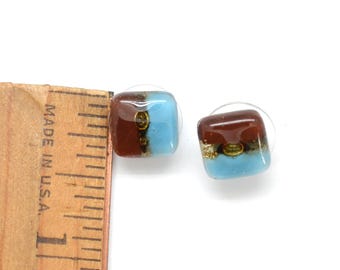 Fused Glass Stud Earrings: Earthy Colors, Surgical Steel Posts