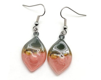 Pink & Gray Earrings, Small Shiny Glass Dangle Earrings, Fair Trade Gift for Fashionable Girl, Affordable but Looks Expensive