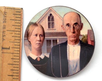 American Gothic Pin. Grant Wood Brooch. Earth Friendly Gift for Artist or Museum Lover, Affordable Fair Trade Gift