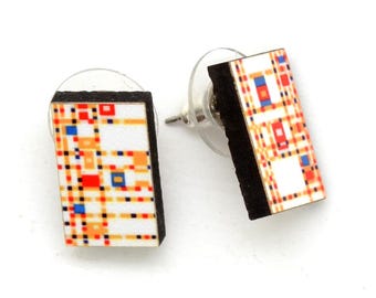 Mondrian Stud Earrings, Abstract Art Jewelry, Boogie Woogie Earrings, Modern Geometric Studs, Art Teacher Gift, Fair Trade Jewelry