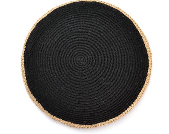 Black & Gold Beaded Kippah, Handmade Crochet Yarmulke for Men and Women, One-of-a-Kind Fair Trade Judaica