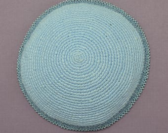 Light Sapphire Blue Beaded Kippah - Bat Mitzvah & Wedding Yarmulke, One-of-a-Kind Fair Trade Judaica