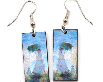 Monet Earrings, Woman with a Parasol Impressionism Art Earrings, Gift for Art Lover.