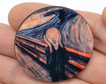 Pin de El Grito, broche de Edvard Munch, joyería de comercio justo con motivos de pinturas famosas.