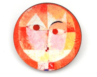 Paul Klee Art Pin, Features Senecio, Modern Art Brooch, Famous Painting Jewelry and Sustainably Made with Recycled Wood