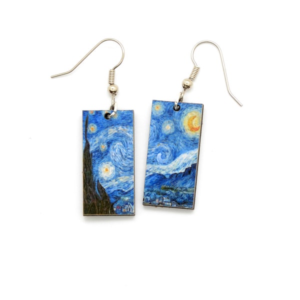 Starry Night Earrings, Vincent Van Gogh Dangle Earrings, Gift Under 20, Famous Art Earrings