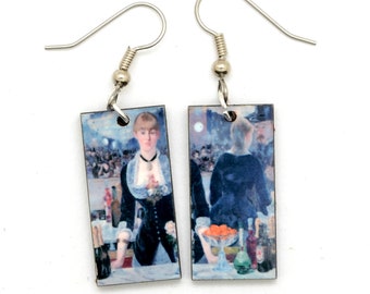 Bar at Folies Bergere Dangle Earrings, Manet Painting, French Impressionist Art Earrings, Famous Painting Gift for Woman