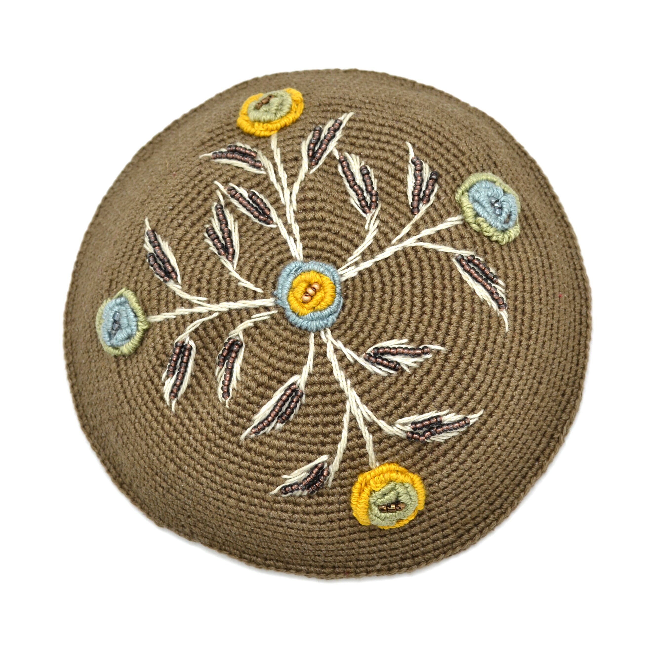 New handmade flower design beaded kippah judaica Periwinkle Flower - Handmade Woman main image 4