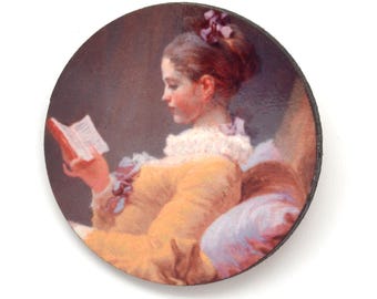 Fragonard Pin, "The Reader" by Jean-Honore Pin, Gift Under 20 for Art Lovers, Famous Painting Brooch for Book Worm