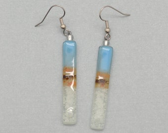 Long Dangle Glass Earrings, Summer Fashion Gift, Fair Trade Jewelry for Blue Lovers, Light Blue Fair Trade Earrings