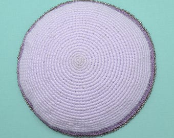 Lavender Beaded Kippah, Handmade Crochet Yarmulke for Women, One-of-a-Kind Fair Trade Bat Mitzvah Yarmulke
