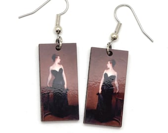 John Singer Sargent Boucles d'oreilles Madame X, Célèbre portrait, boucles d'oreilles pendantes, Boucles d'oreilles du commerce équitable, Boucles d'oreilles Femme en robe noire