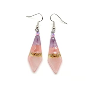 Shiny Pink Glass Earrings - Long Dangle Antique Rose & Lavender Fused Glass Earrings. On Trend Pink Earrings, Fair Trade Gifts
