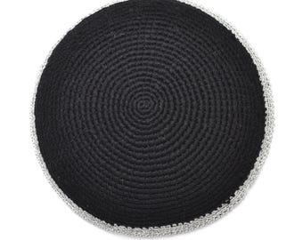 Black & Silver Beaded Kippah, Handmade Crochet Yarmulke for Men and Women, One-of-a-kind Fair Trade Judaica