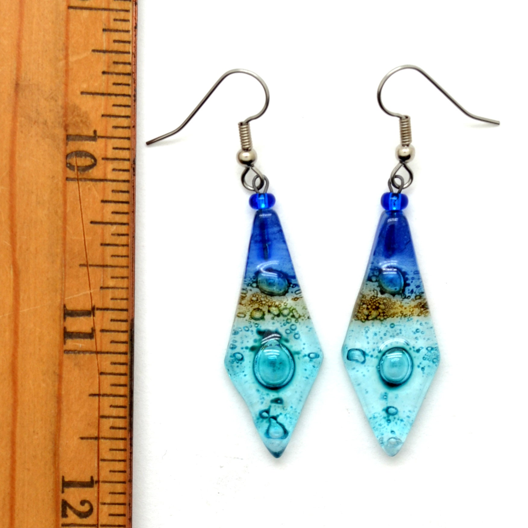 Vintage Sterling Silver Cobalt Blue Glass Earrings Dangle 925 Estate