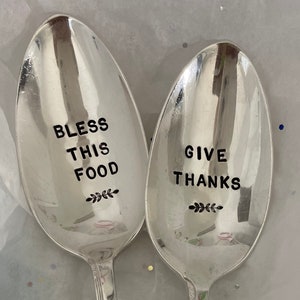 Serving spoons - Give Thanks - bless this food - gather - family - holiday - vintage.