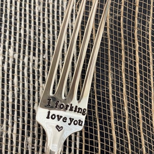 I forking love you personalized forks wedding cake forks hand stamped Valentine’s Day gift .