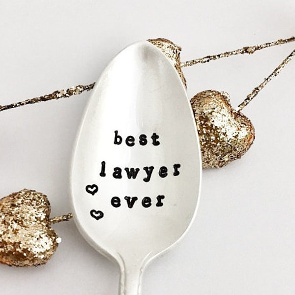 Best Lawyer ever - Lawyer Gift idea - HAND STAMPED Vintage Coffee Spoon  - Lawyer gift - Gift for him - gift for her.