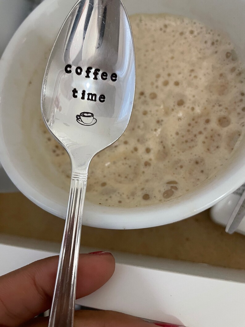 coffee time coffee spoon hand stamped christmas gift perfect for coffee lover. image 4