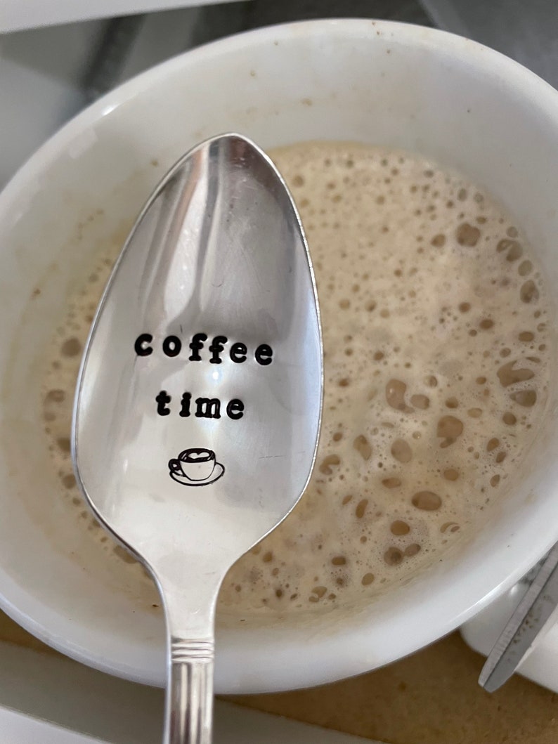 coffee time coffee spoon hand stamped christmas gift perfect for coffee lover. image 1