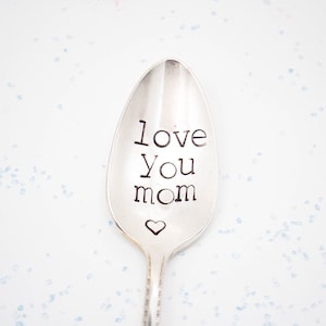 love you mom - Coffee Spoon - teaspoon - ice cream spoon - hand stamped silverware - Coffee Lover Gift - Gift for mom -  Mom gift idea