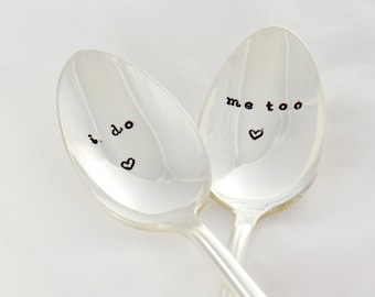 Wedding spoons. i do me too. hand stamped. wedding cake spoons. wedding  gift.