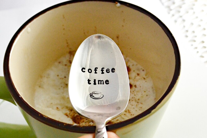 coffee time coffee spoon hand stamped christmas gift perfect for coffee lover. image 3