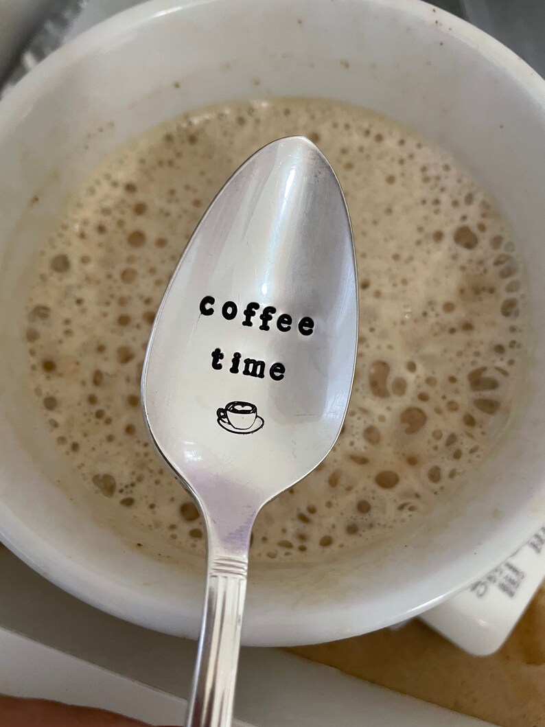 coffee time coffee spoon hand stamped christmas gift perfect for coffee lover. image 6