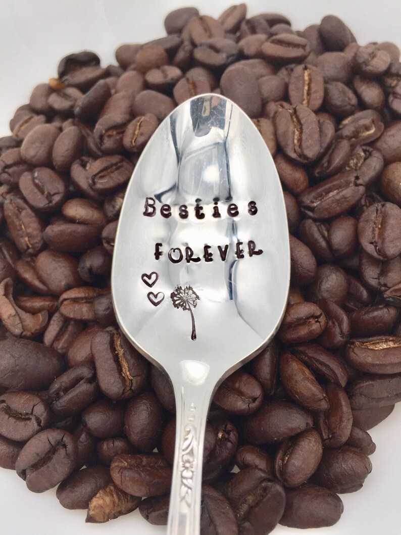 Friendship Gift idea Silver Plated Hand Stamped Coffee Spoon Long Distance Gift Vintage VALENTINE GIFT IDEA Besties forever