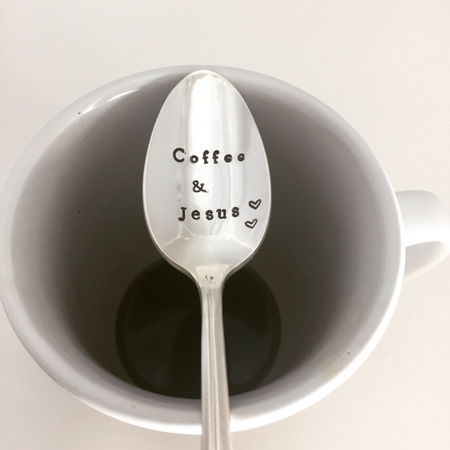 stamped coffee spoon Coffee & Jesus Silver plated Etsy