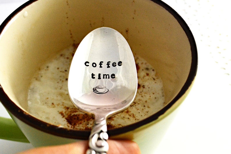 coffee time coffee spoon hand stamped christmas gift perfect for coffee lover. image 5