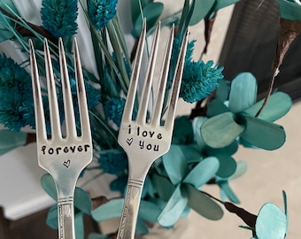Hand Stamped Vintage Silver Plated Forks - Wedding Anniversary Gift