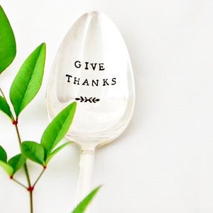 Serving Spoon - Give Thanks -  hand stamped - Hostess Gift - Thanksgiving - Hostess Gift - Serving utensils