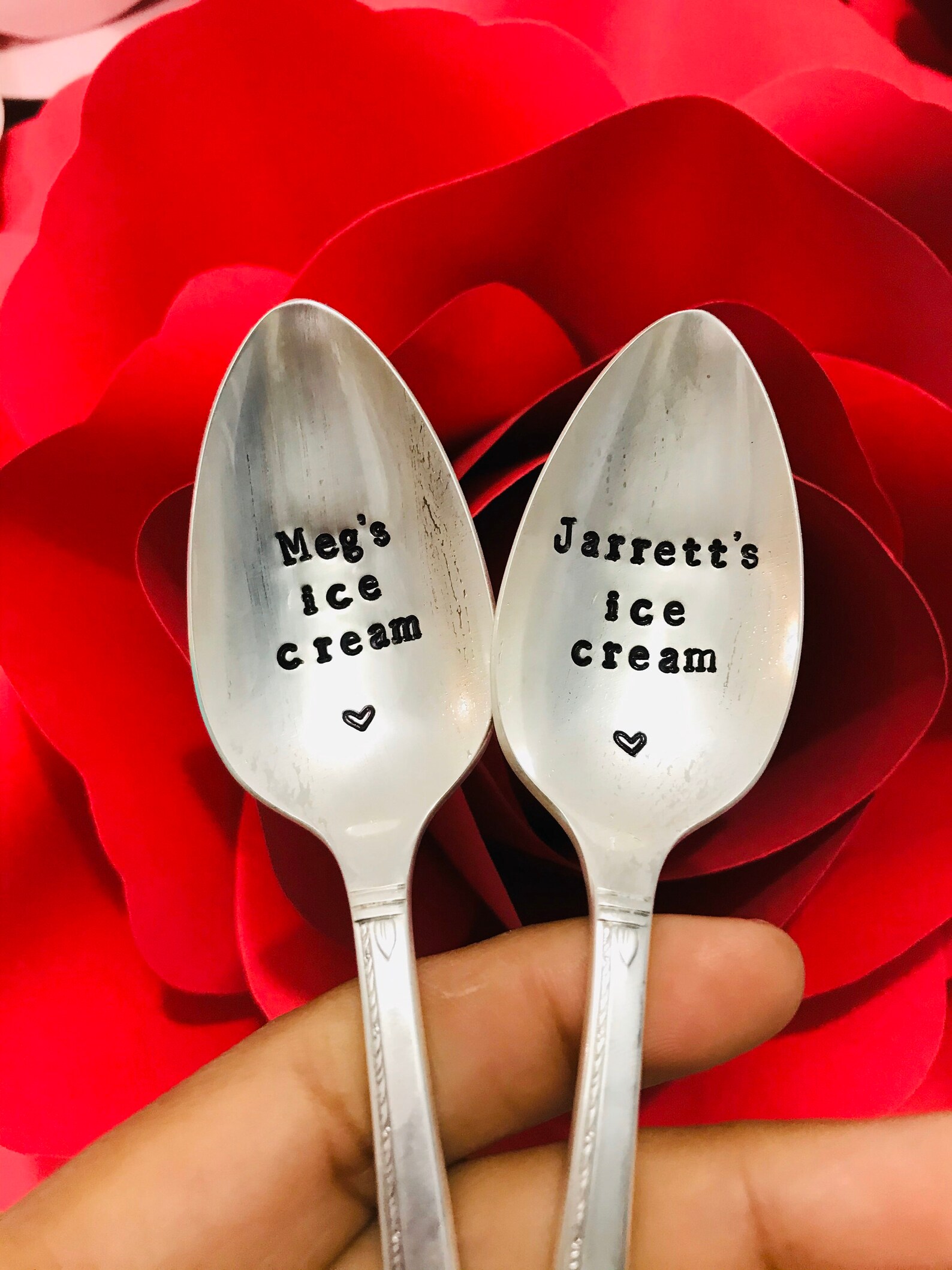 Personalized Ice Cream Spoon Set – Hand Stamp Name Dessert Spoons – Vintage Silver Plate Flatware – Gift for Ice Cream Lover, Couples - 1 set: 2 teaspoon
