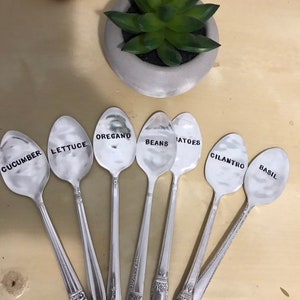 Plant Garden Herb Markers Spoons Custom Set of 7 Antique Vintage Hand Stamped Mother's Day Gift Grandma Her Mom image 8