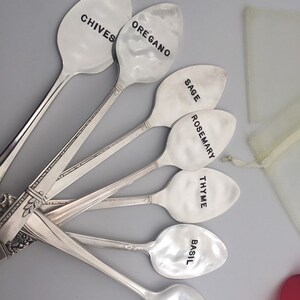 Plant Garden Herb Markers Spoons Custom Set of 7 Antique Vintage Hand Stamped Mother's Day Gift Grandma Her Mom image 5