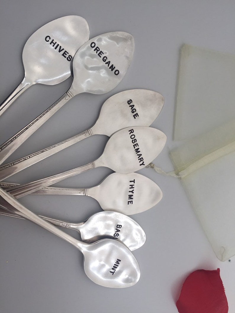 Plant Garden Herb Markers Spoons Custom Set of 7 Antique Vintage Hand Stamped Mother's Day Gift Grandma Her Mom image 7