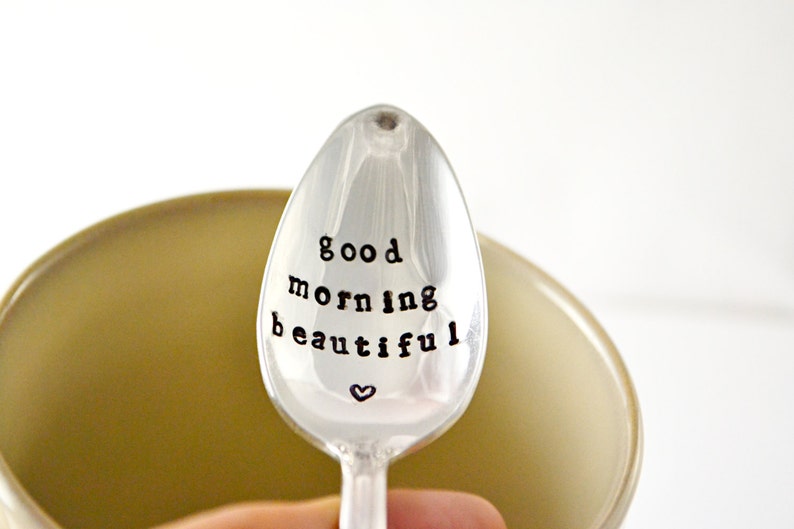 hand stamped tea spoo good moring sunshine