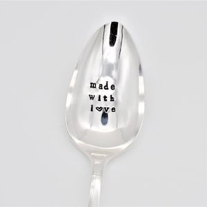 Serving spoon - Hand stamped  Spoon - vintage silverware -  Made With Love - Thanksgiving serving, Holiday hostess gift, housewarming