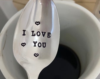 I love you - Coffee Spoon - hand stamped silverware - Coffee Lover Gift - valentine gift idea -  couple gift idea - gift for her