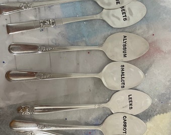 Plant Garden Herb Markers Spoons - Custom Set - Antique Vintage - Hand Stamped - Mother's Day Gift - Grandma Her - Mom