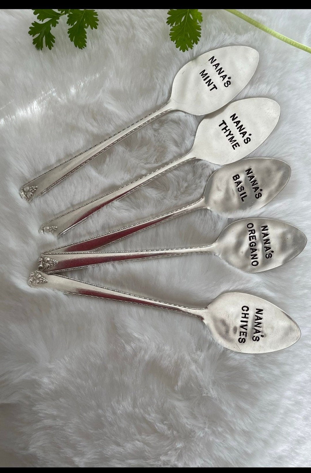 Spoon Label Hand-stamped Vintage Silverplate Garden Marker Set – Personalized Herb ...