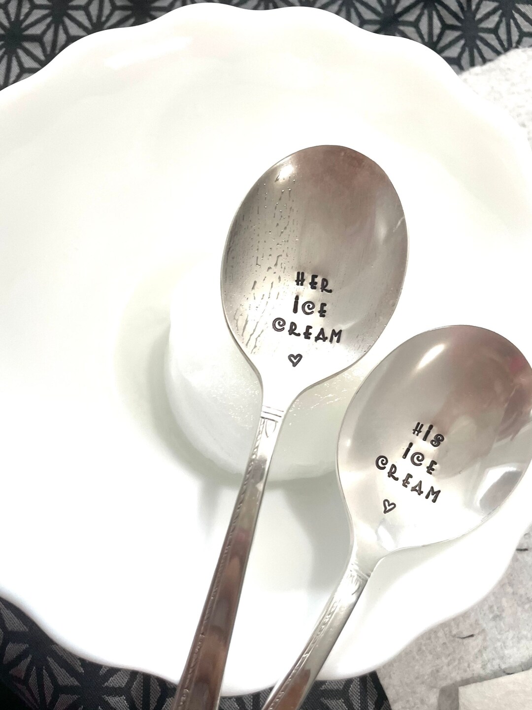 Ice Cream Spoon Set Pair Hand Stamped His Hers Wedding Anniversary Gift