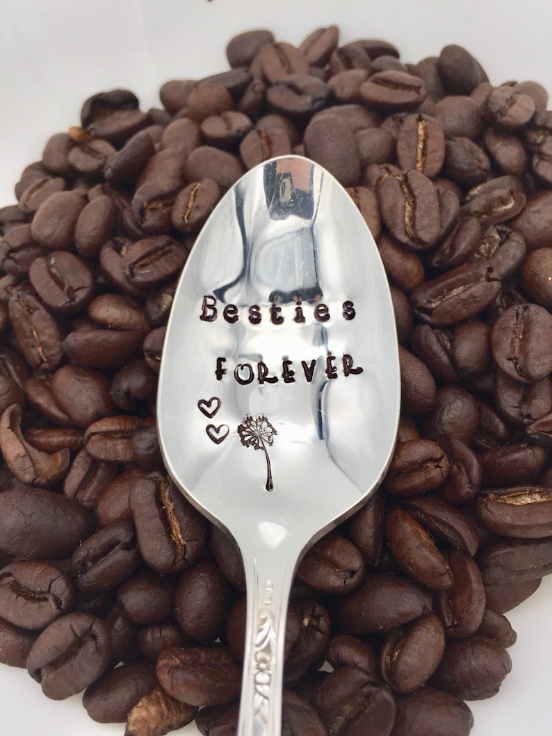 Friendship Gift idea Silver Plated Hand Stamped Coffee Spoon Long Distance Gift Vintage VALENTINE GIFT IDEA Besties forever