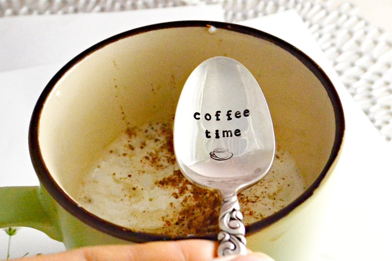 coffee time coffee spoon hand stamped christmas gift perfect for coffee lover. image 2