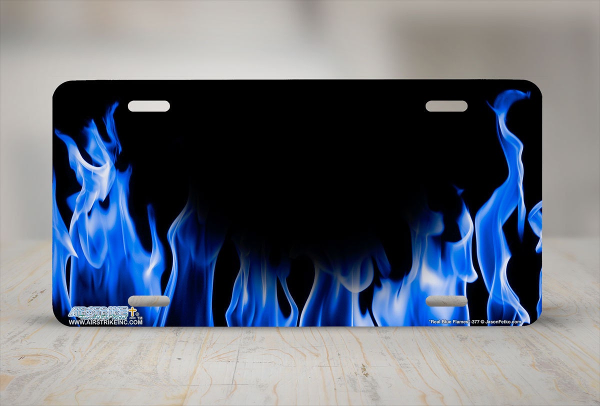 Blue Flames Fire License Plate Blue Flames Fire Car Tag Blue Etsy